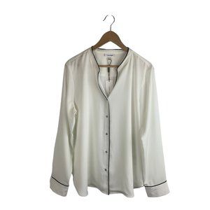 NWT Calvin Klein Pipe-Trim White Button Down Blouse - Size XL